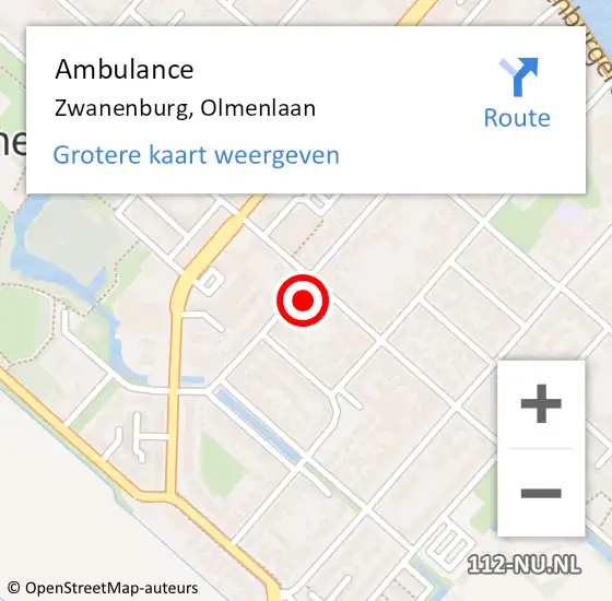 Locatie op kaart van de 112 melding: Ambulance Zwanenburg, Olmenlaan op 7 september 2024 10:01