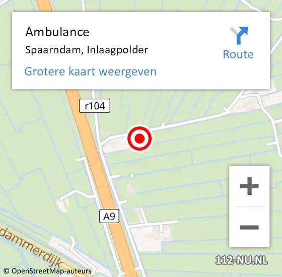 Locatie op kaart van de 112 melding: Ambulance Spaarndam, Inlaagpolder op 7 september 2024 10:22