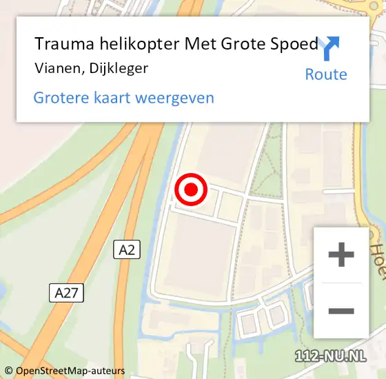 Locatie op kaart van de 112 melding: Trauma helikopter Met Grote Spoed Naar Vianen, Dijkleger op 7 september 2024 10:43