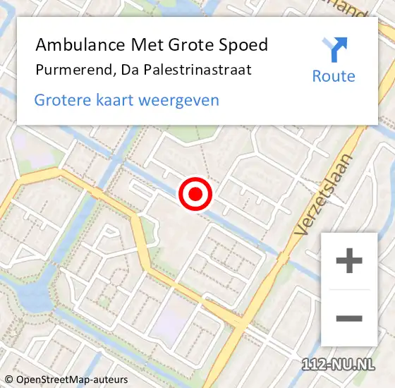 Locatie op kaart van de 112 melding: Ambulance Met Grote Spoed Naar Purmerend, Da Palestrinastraat op 7 september 2024 10:54