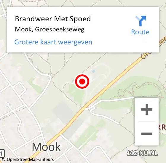 Locatie op kaart van de 112 melding: Brandweer Met Spoed Naar Mook, Groesbeekseweg op 7 september 2024 11:20