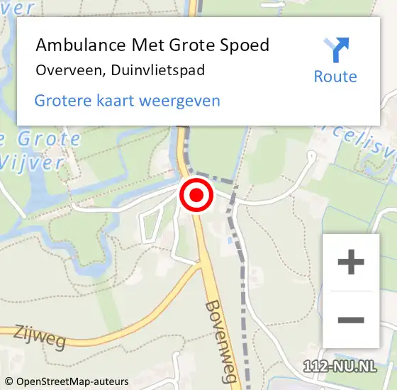 Locatie op kaart van de 112 melding: Ambulance Met Grote Spoed Naar Overveen, Duinvlietspad op 7 september 2024 11:38