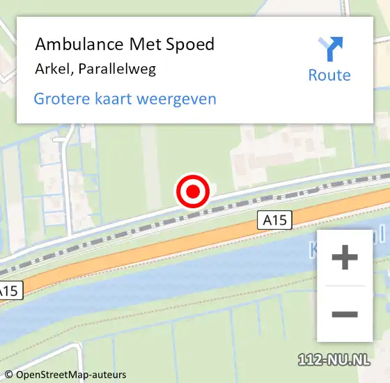 Locatie op kaart van de 112 melding: Ambulance Met Spoed Naar Arkel, Parallelweg op 7 september 2024 12:10