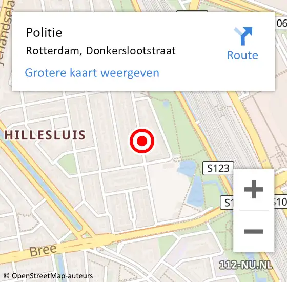 Locatie op kaart van de 112 melding: Politie Rotterdam, Donkerslootstraat op 7 september 2024 12:50