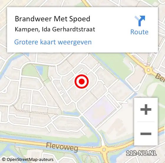 Locatie op kaart van de 112 melding: Brandweer Met Spoed Naar Kampen, Ida Gerhardtstraat op 7 september 2024 13:00