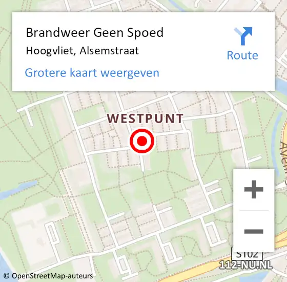 Locatie op kaart van de 112 melding: Brandweer Geen Spoed Naar Hoogvliet, Alsemstraat op 7 september 2024 13:04