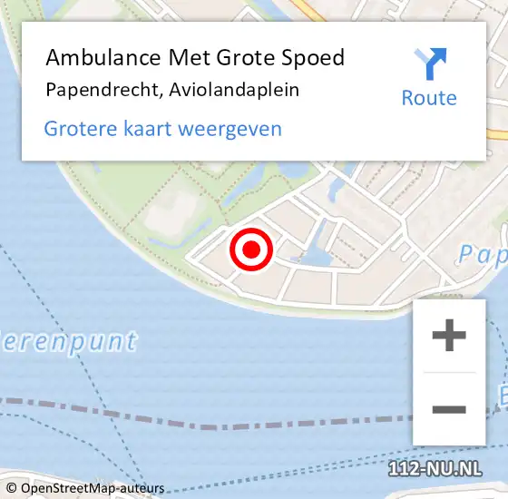 Locatie op kaart van de 112 melding: Ambulance Met Grote Spoed Naar Papendrecht, Aviolandaplein op 7 september 2024 13:09