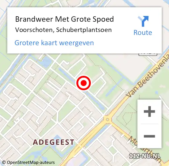 Locatie op kaart van de 112 melding: Brandweer Met Grote Spoed Naar Voorschoten, Schubertplantsoen op 7 september 2024 13:10