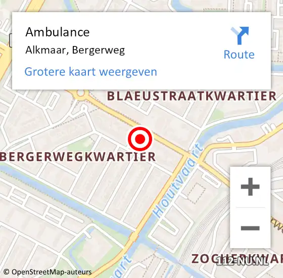 Locatie op kaart van de 112 melding: Ambulance Alkmaar, Bergerweg op 7 september 2024 13:12