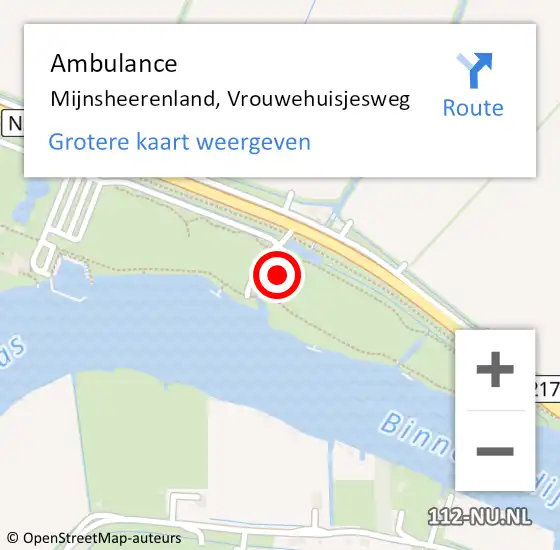 Locatie op kaart van de 112 melding: Ambulance Mijnsheerenland, Vrouwehuisjesweg op 7 september 2024 13:13