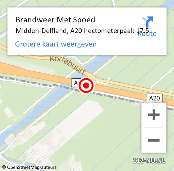 Locatie op kaart van de 112 melding: Brandweer Met Spoed Naar Midden-Delfland, A20 hectometerpaal: 17,5 op 7 september 2024 13:14