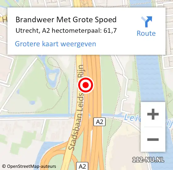 Locatie op kaart van de 112 melding: Brandweer Met Grote Spoed Naar Utrecht, A2 hectometerpaal: 61,7 op 7 september 2024 13:16