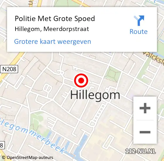 Locatie op kaart van de 112 melding: Politie Met Grote Spoed Naar Hillegom, Meerdorpstraat op 7 september 2024 13:17