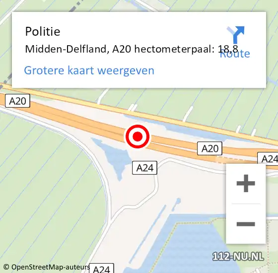 Locatie op kaart van de 112 melding: Politie Midden-Delfland, A20 hectometerpaal: 18,8 op 7 september 2024 13:17