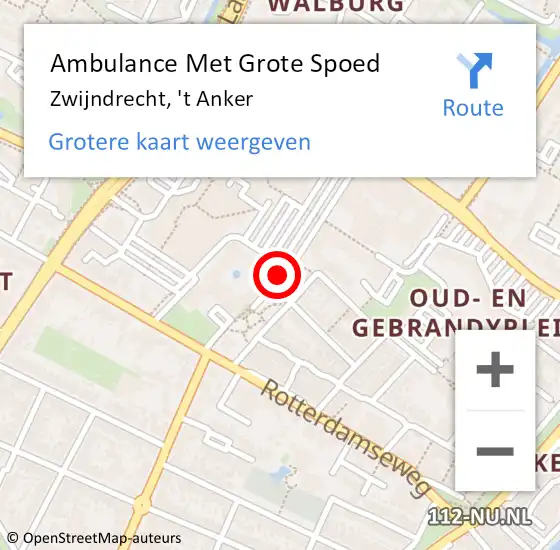 Locatie op kaart van de 112 melding: Ambulance Met Grote Spoed Naar Zwijndrecht, 't Anker op 7 september 2024 13:18