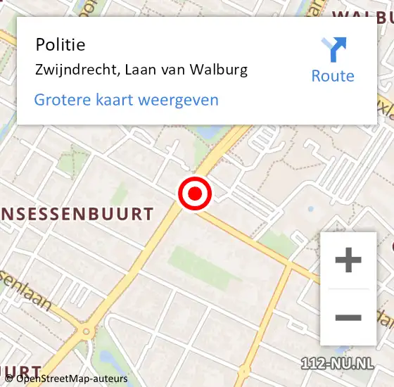 Locatie op kaart van de 112 melding: Politie Zwijndrecht, Laan van Walburg op 7 september 2024 13:24