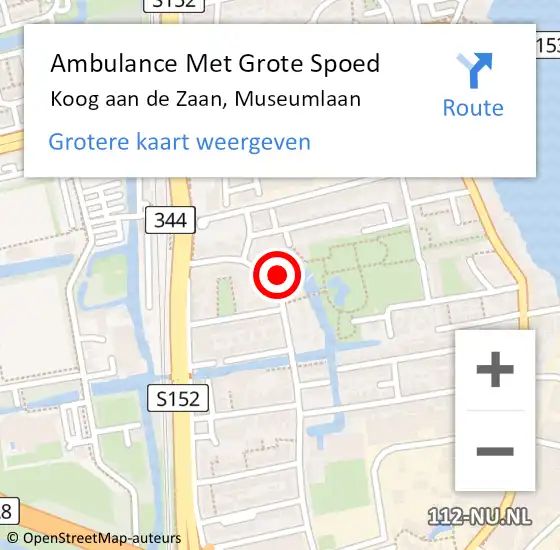 Locatie op kaart van de 112 melding: Ambulance Met Grote Spoed Naar Koog aan de Zaan, Museumlaan op 7 september 2024 13:27