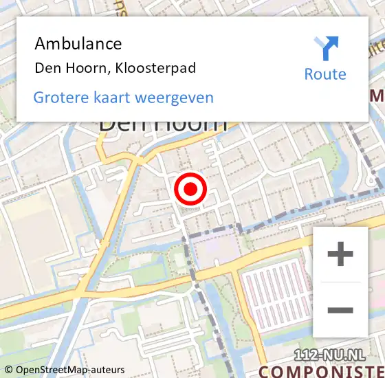 Locatie op kaart van de 112 melding: Ambulance Den Hoorn, Kloosterpad op 7 september 2024 13:34