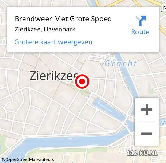 Locatie op kaart van de 112 melding: Brandweer Met Grote Spoed Naar Zierikzee, Havenpark op 7 september 2024 13:37