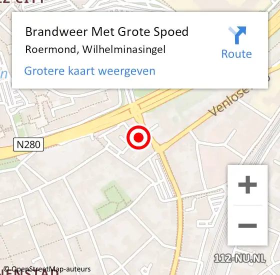 Locatie op kaart van de 112 melding: Brandweer Met Grote Spoed Naar Roermond, Wilhelminasingel op 7 september 2024 13:42