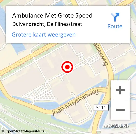 Locatie op kaart van de 112 melding: Ambulance Met Grote Spoed Naar Duivendrecht, De Flinesstraat op 7 september 2024 13:53