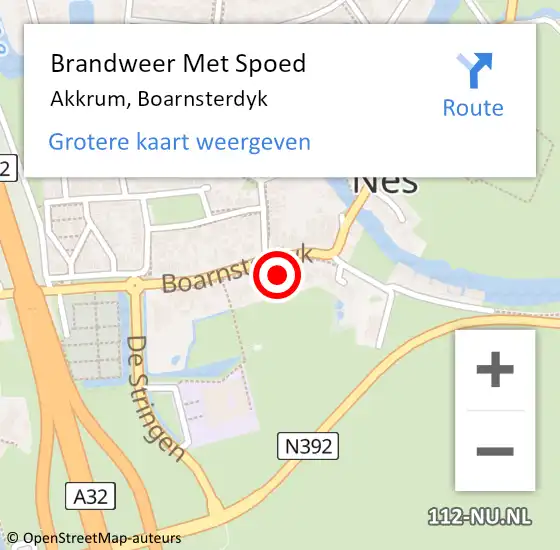 Locatie op kaart van de 112 melding: Brandweer Met Spoed Naar Akkrum, Boarnsterdyk op 7 september 2024 14:17