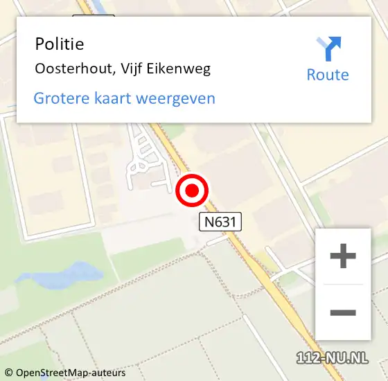 Locatie op kaart van de 112 melding: Politie Oosterhout, Vijf Eikenweg op 7 september 2024 14:21