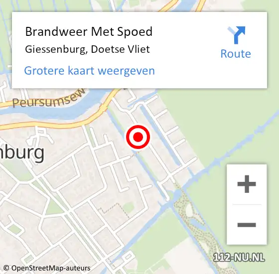 Locatie op kaart van de 112 melding: Brandweer Met Spoed Naar Giessenburg, Doetse Vliet op 7 september 2024 14:33