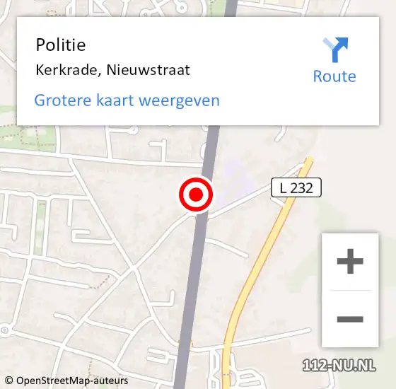 Locatie op kaart van de 112 melding: Politie Kerkrade, Nieuwstraat op 7 september 2024 14:37