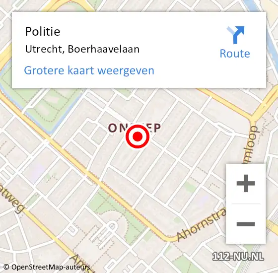 Locatie op kaart van de 112 melding: Politie Utrecht, Boerhaavelaan op 7 september 2024 14:40