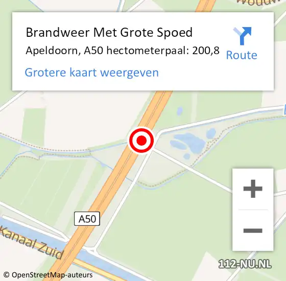 Locatie op kaart van de 112 melding: Brandweer Met Grote Spoed Naar Apeldoorn, A50 hectometerpaal: 200,8 op 7 september 2024 15:10