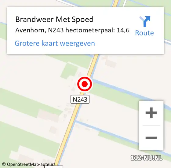 Locatie op kaart van de 112 melding: Brandweer Met Spoed Naar Avenhorn, N243 hectometerpaal: 16,9 op 19 oktober 2014 10:18