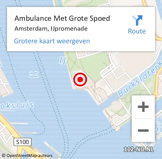 Locatie op kaart van de 112 melding: Ambulance Met Grote Spoed Naar Amsterdam, IJpromenade op 7 september 2024 15:16