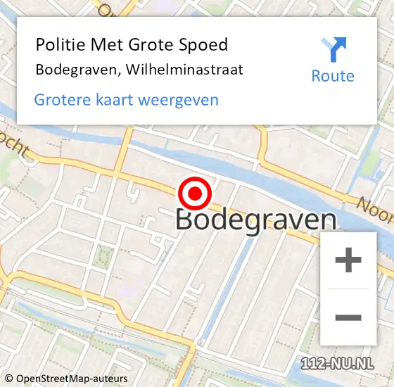 Locatie op kaart van de 112 melding: Politie Met Grote Spoed Naar Bodegraven, Wilhelminastraat op 7 september 2024 15:29