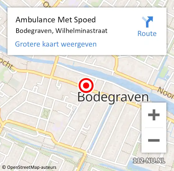 Locatie op kaart van de 112 melding: Ambulance Met Spoed Naar Bodegraven, Wilhelminastraat op 7 september 2024 15:32