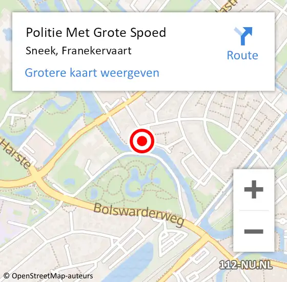 Locatie op kaart van de 112 melding: Politie Met Grote Spoed Naar Sneek, Franekervaart op 7 september 2024 15:37