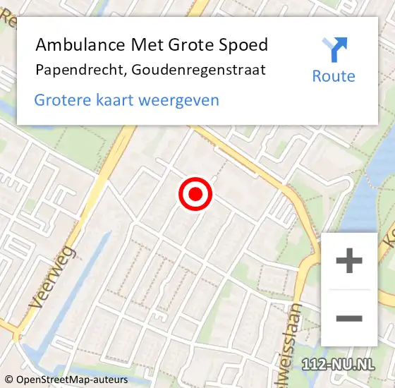 Locatie op kaart van de 112 melding: Ambulance Met Grote Spoed Naar Papendrecht, Goudenregenstraat op 7 september 2024 15:41