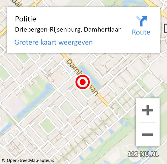 Locatie op kaart van de 112 melding: Politie Driebergen-Rijsenburg, Damhertlaan op 7 september 2024 16:05