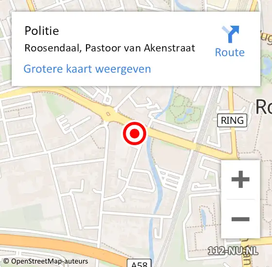 Locatie op kaart van de 112 melding: Politie Roosendaal, Pastoor van Akenstraat op 7 september 2024 16:23