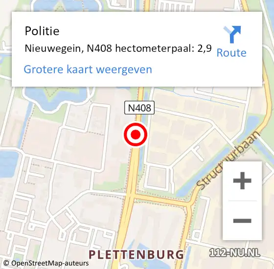 Locatie op kaart van de 112 melding: Politie Nieuwegein, N408 hectometerpaal: 2,9 op 7 september 2024 16:43