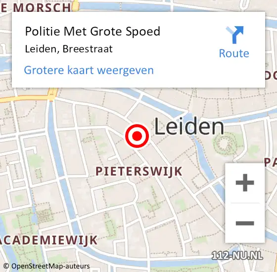 Locatie op kaart van de 112 melding: Politie Met Grote Spoed Naar Leiden, Breestraat op 7 september 2024 16:44