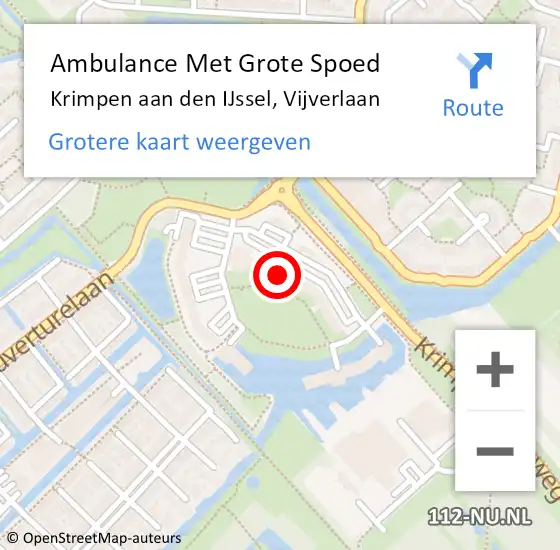 Locatie op kaart van de 112 melding: Ambulance Met Grote Spoed Naar Krimpen aan den IJssel, Vijverlaan op 7 september 2024 16:59