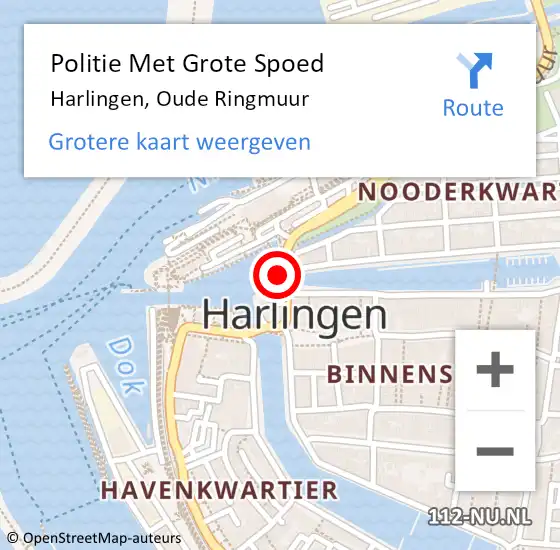 Locatie op kaart van de 112 melding: Politie Met Grote Spoed Naar Harlingen, Oude Ringmuur op 7 september 2024 17:04