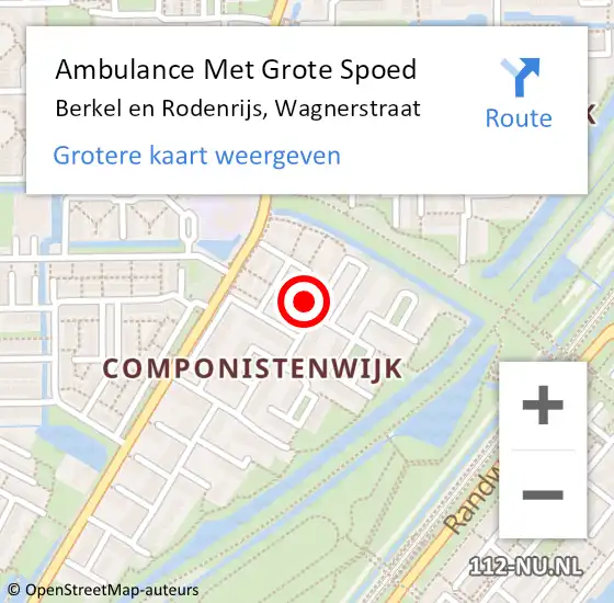 Locatie op kaart van de 112 melding: Ambulance Met Grote Spoed Naar Berkel en Rodenrijs, Wagnerstraat op 7 september 2024 17:13