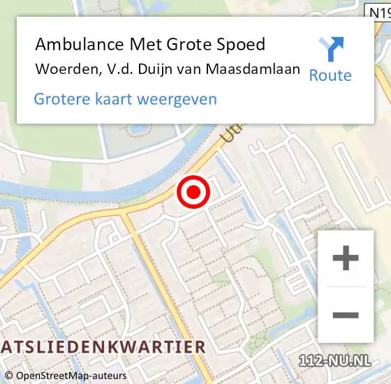 Locatie op kaart van de 112 melding: Ambulance Met Grote Spoed Naar Woerden, V.d. Duijn van Maasdamlaan op 7 september 2024 17:15