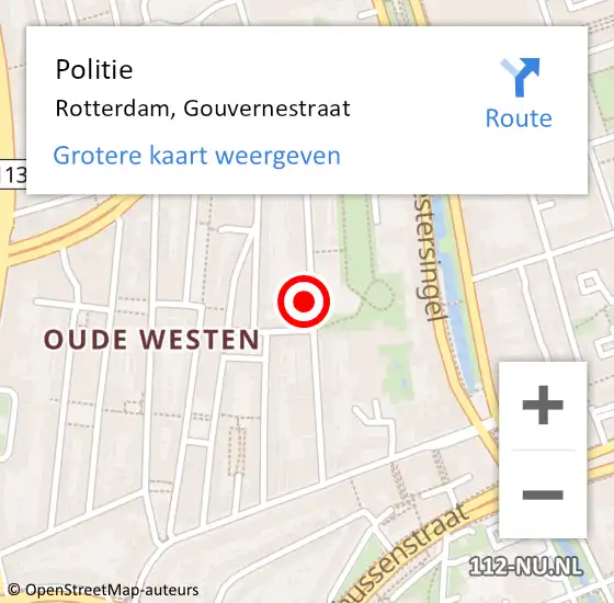 Locatie op kaart van de 112 melding: Politie Rotterdam, Gouvernestraat op 7 september 2024 17:17