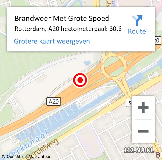 Locatie op kaart van de 112 melding: Brandweer Met Grote Spoed Naar Rotterdam, A20 hectometerpaal: 30,6 op 7 september 2024 17:29