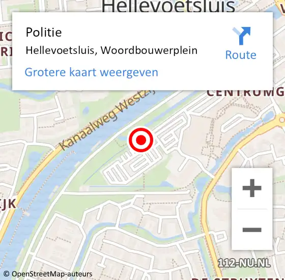 Locatie op kaart van de 112 melding: Politie Hellevoetsluis, Woordbouwerplein op 7 september 2024 17:30