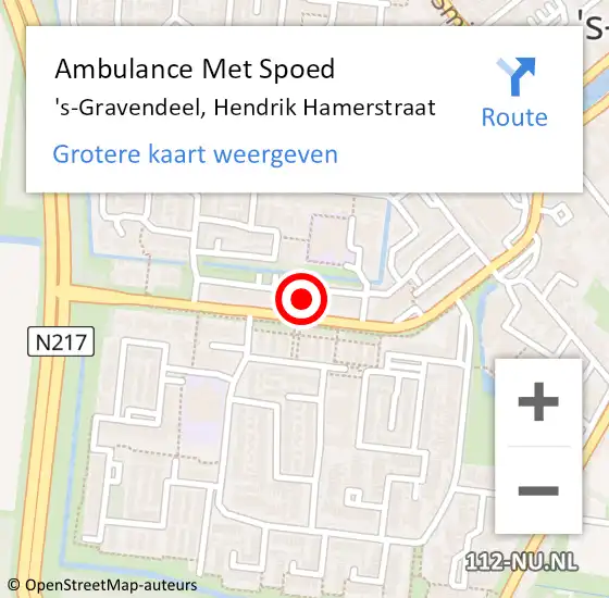 Locatie op kaart van de 112 melding: Ambulance Met Spoed Naar 's-Gravendeel, Hendrik Hamerstraat op 7 september 2024 17:34