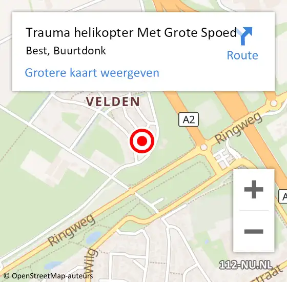 Locatie op kaart van de 112 melding: Trauma helikopter Met Grote Spoed Naar Best, Buurtdonk op 7 september 2024 17:43